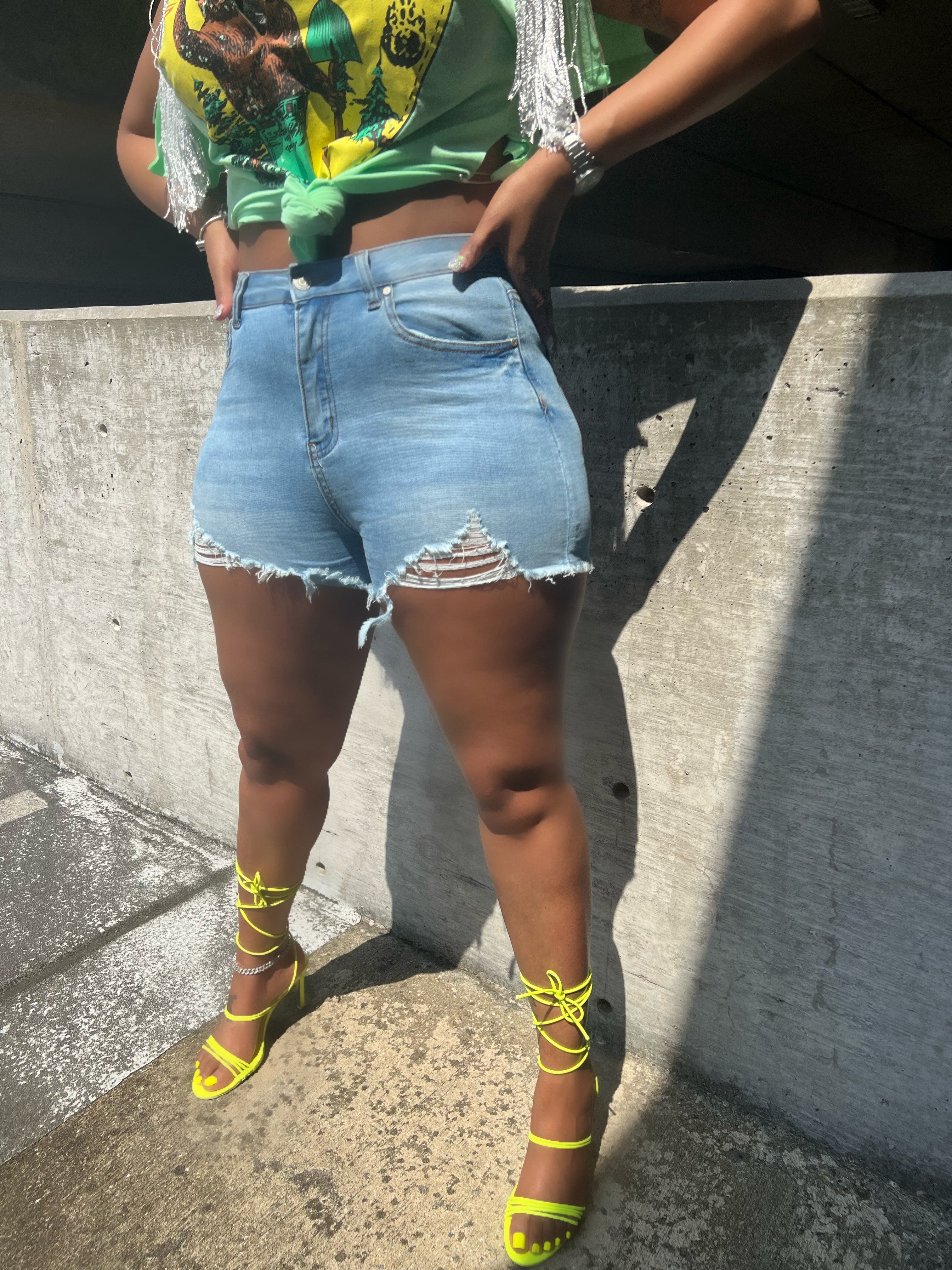 Cheeky Distressed Denim Shorts